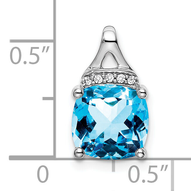 14k White Gold Cushion Blue Topaz and Diamond Pendant-PM7043-BT-002-WA
