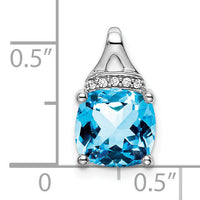 14k White Gold Cushion Blue Topaz and Diamond Pendant-PM7043-BT-002-WA