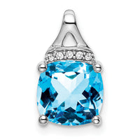 14k White Gold Cushion Blue Topaz and Diamond Pendant-PM7043-BT-002-WA