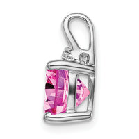 14k White Gold Cushion Created Pink Sapphire/Diamond Pendant-PM7043-CPS-002-WA
