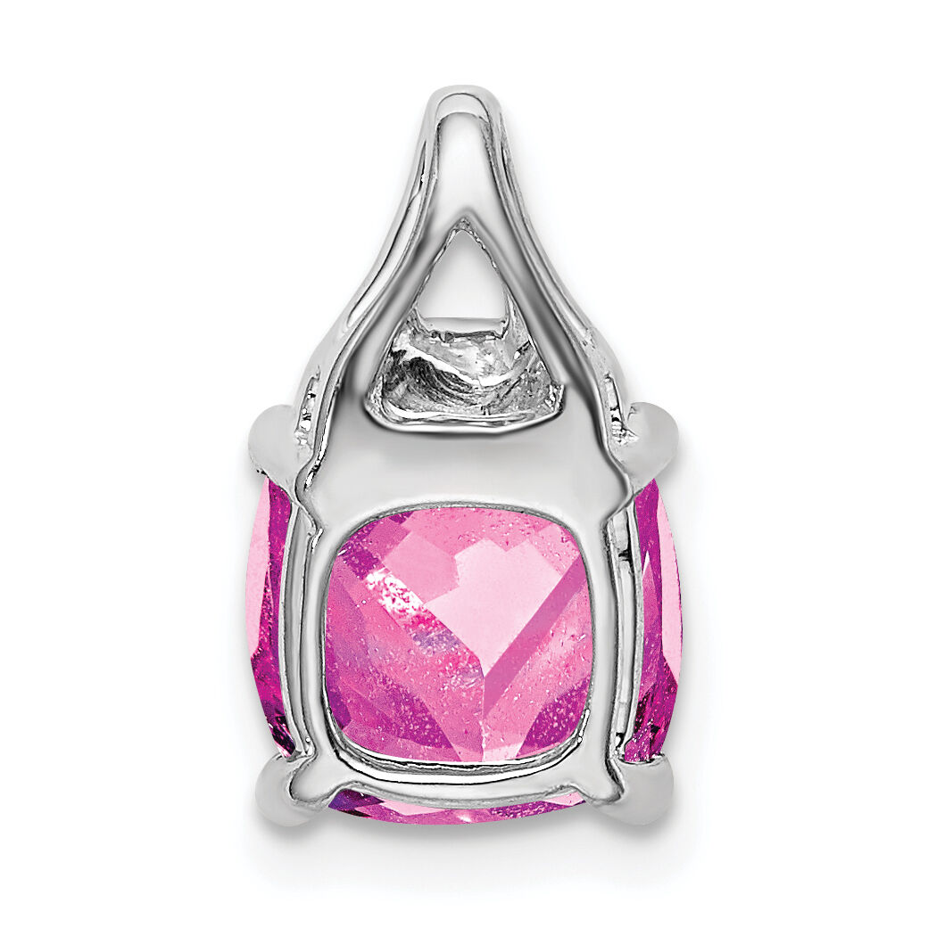 14k White Gold Cushion Created Pink Sapphire/Diamond Pendant-PM7043-CPS-002-WA