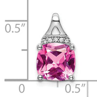 14k White Gold Cushion Created Pink Sapphire/Diamond Pendant-PM7043-CPS-002-WA