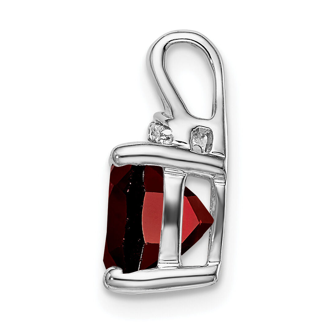 14k White Gold Cushion Garnet and Diamond Pendant-PM7043-GA-002-WA