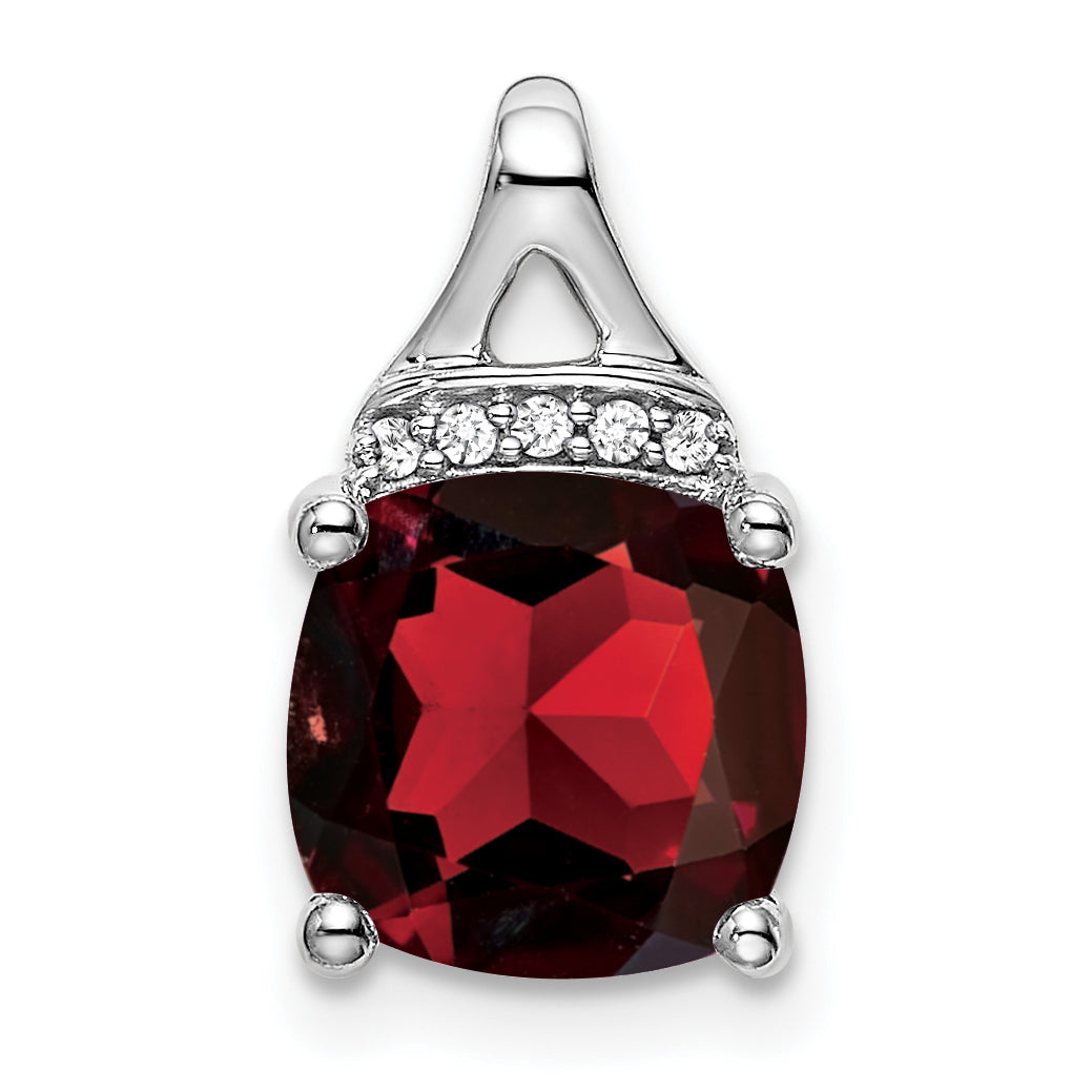 14k White Gold Cushion Garnet and Diamond Pendant-PM7043-GA-002-WA