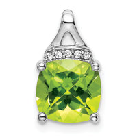 14k White Gold Cushion Peridot and Diamond Pendant-PM7043-PE-002-WA