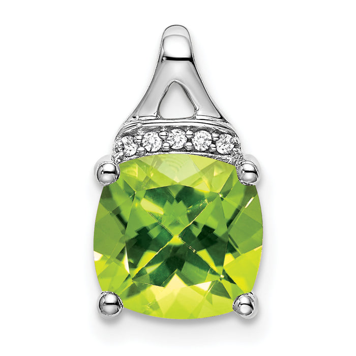14k White Gold Cushion Peridot and Diamond Pendant-PM7043-PE-002-WA