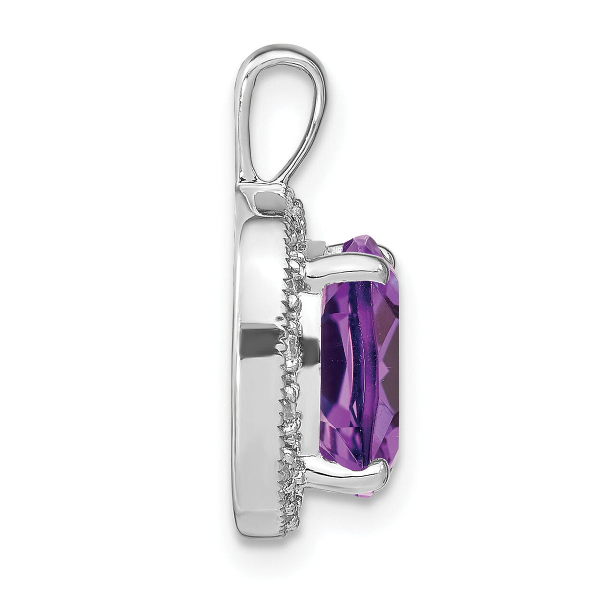 14k White Gold Cushion Amethyst and Diamond Pendant-PM7044-AM-016-WA