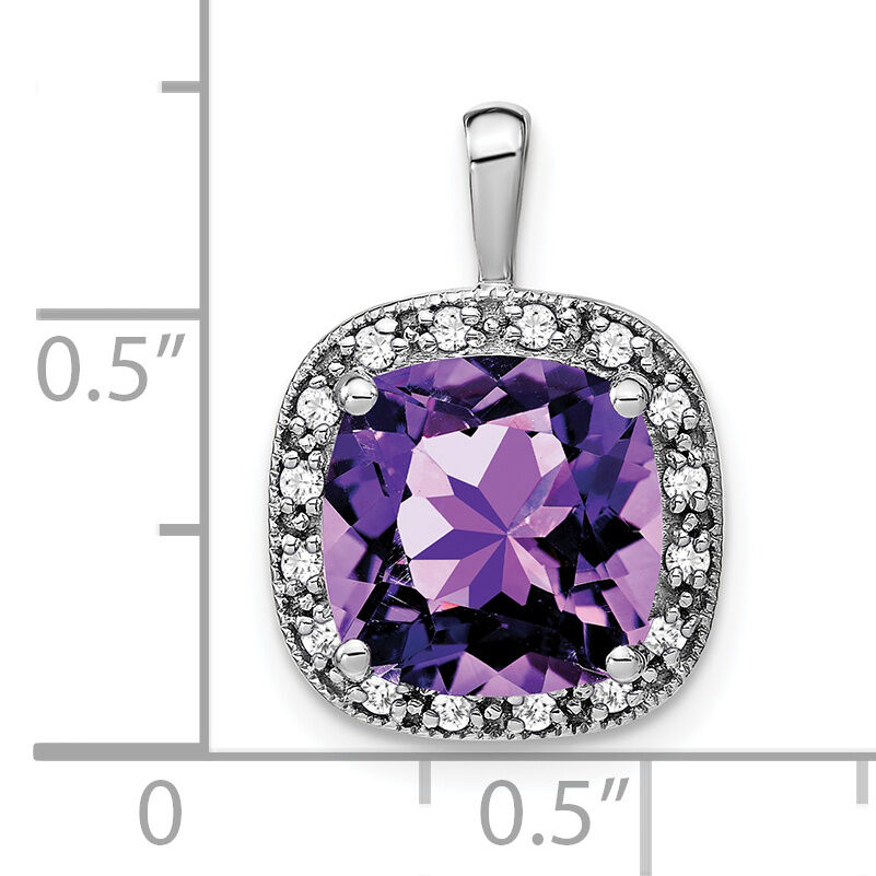14k White Gold Cushion Amethyst and Diamond Pendant-PM7044-AM-016-WA
