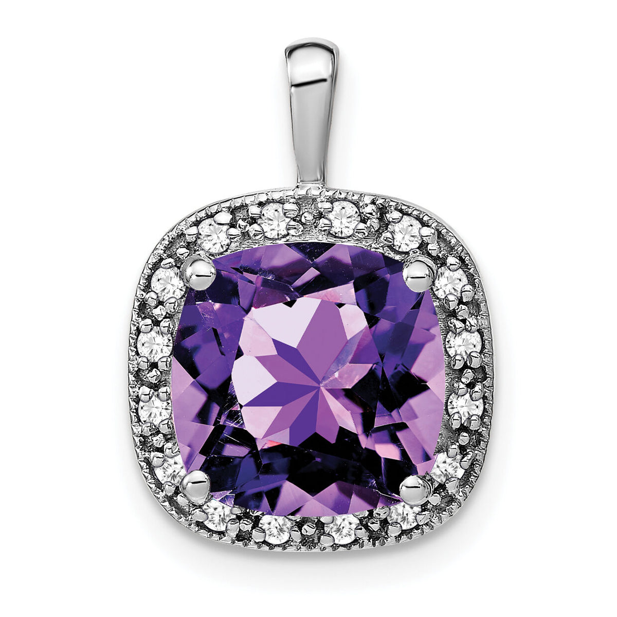 14k White Gold Cushion Amethyst and Diamond Pendant-PM7044-AM-016-WA