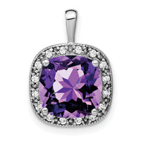 14k White Gold Cushion Amethyst and Diamond Pendant-PM7044-AM-016-WA