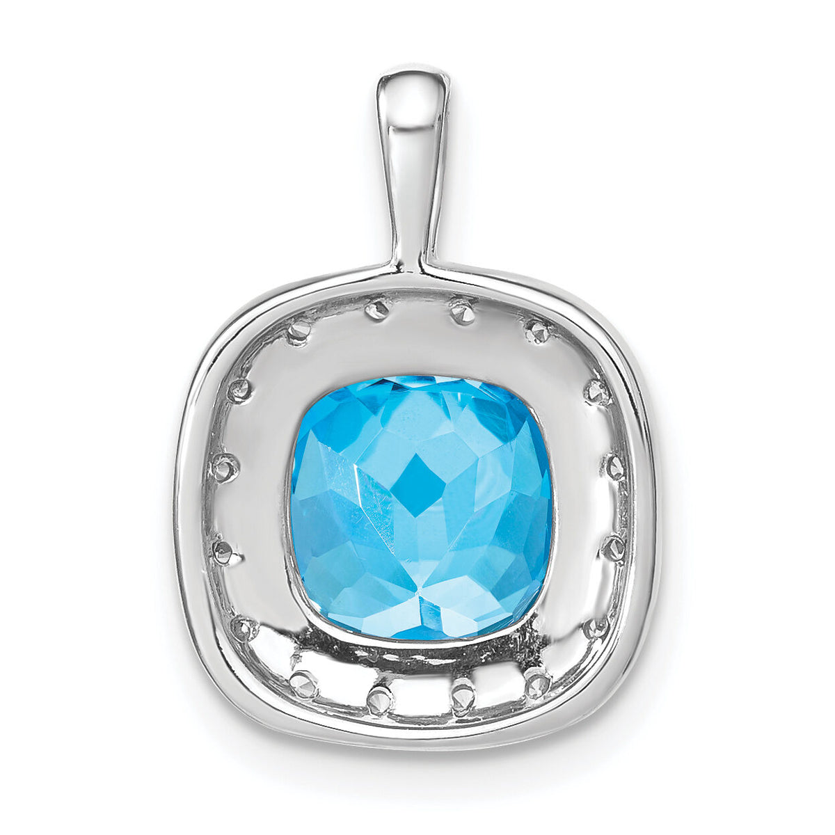 14k White Gold Cushion Blue Topaz and Diamond Pendant-PM7044-BT-016-WA