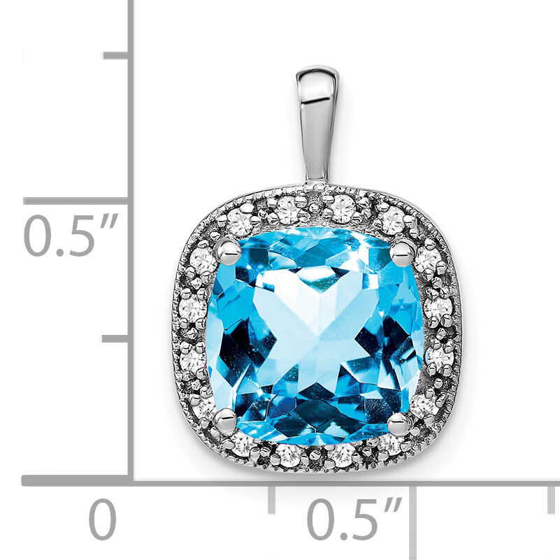 14k White Gold Cushion Blue Topaz and Diamond Pendant-PM7044-BT-016-WA