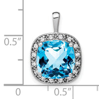 14k White Gold Cushion Blue Topaz and Diamond Pendant-PM7044-BT-016-WA