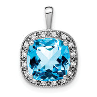 14k White Gold Cushion Blue Topaz and Diamond Pendant-PM7044-BT-016-WA