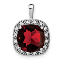 14k White Gold Cushion Garnet and Diamond Pendant-PM7044-GA-016-WA