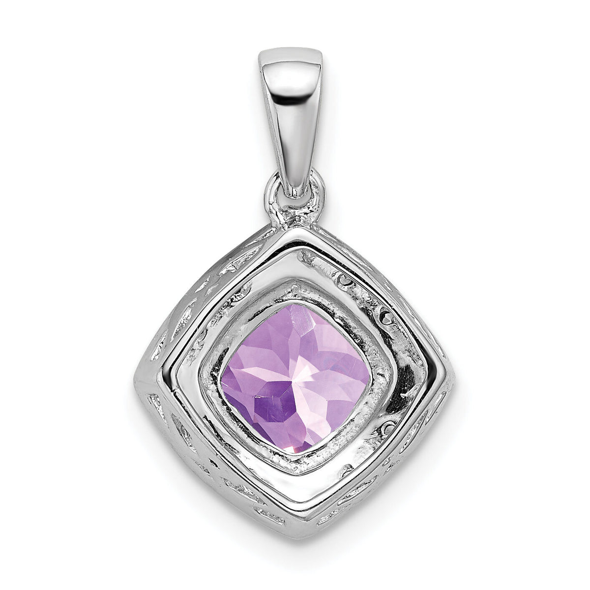 14k White Gold Cushion Amethyst and Diamond Pendant-PM7045-AM-004-WA