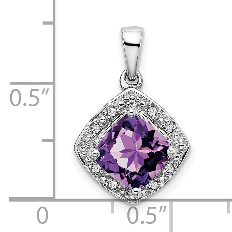 14k White Gold Cushion Amethyst and Diamond Pendant-PM7045-AM-004-WA