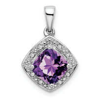14k White Gold Cushion Amethyst and Diamond Pendant-PM7045-AM-004-WA