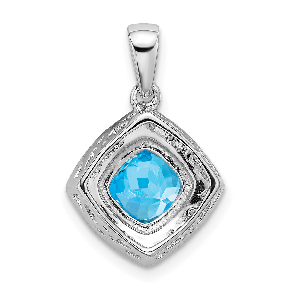 14k White Gold Cushion Blue Topaz and Diamond Pendant-PM7045-BT-004-WA