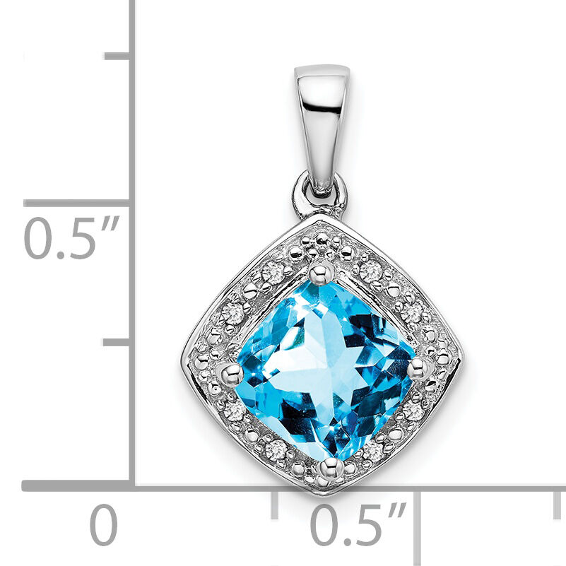 14k White Gold Cushion Blue Topaz and Diamond Pendant-PM7045-BT-004-WA