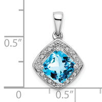 14k White Gold Cushion Blue Topaz and Diamond Pendant-PM7045-BT-004-WA