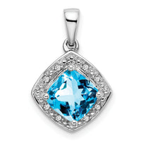 14k White Gold Cushion Blue Topaz and Diamond Pendant-PM7045-BT-004-WA