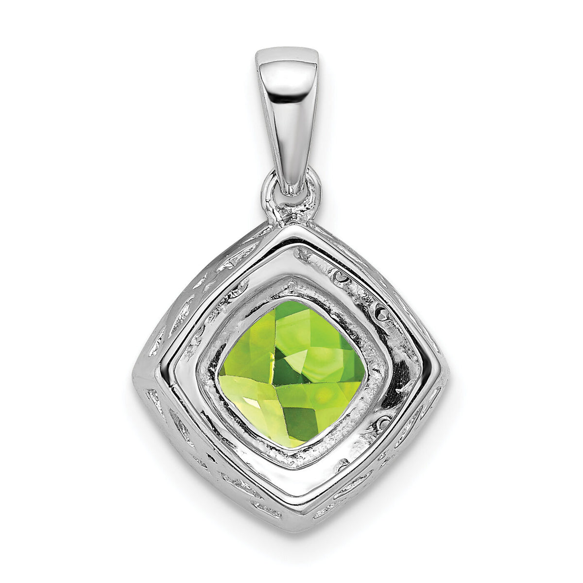 14k White Gold Cushion Peridot and Diamond Pendant-PM7045-PE-004-WA