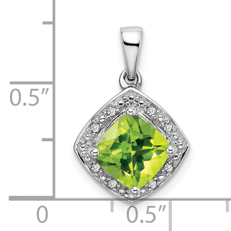 14k White Gold Cushion Peridot and Diamond Pendant-PM7045-PE-004-WA