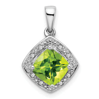 14k White Gold Cushion Peridot and Diamond Pendant-PM7045-PE-004-WA