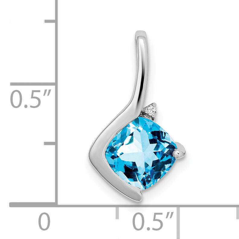14k White Gold Cushion Blue Topaz and Diamond Pendant-PM7046-BT-001-WA