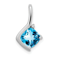 14k White Gold Cushion Blue Topaz and Diamond Pendant-PM7046-BT-001-WA