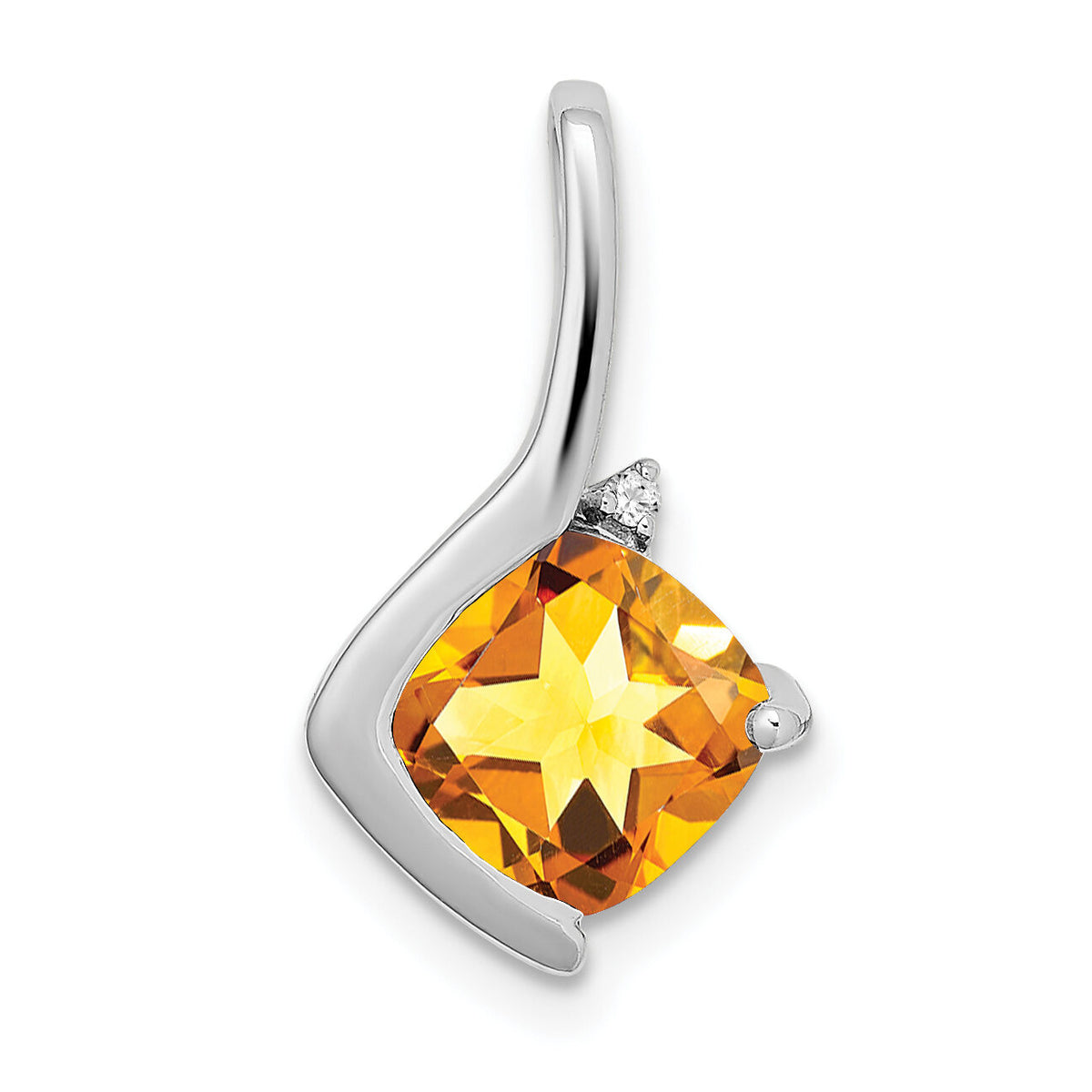 14k White Gold Cushion Citrine and Diamond Pendant-PM7046-CI-001-WA
