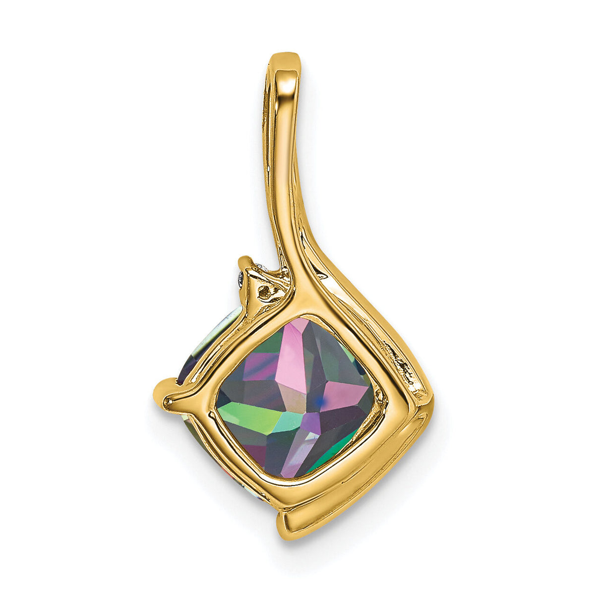 14k Cushion Mystic Fire Topaz and Diamond Pendant-PM7046-FT-001-YA