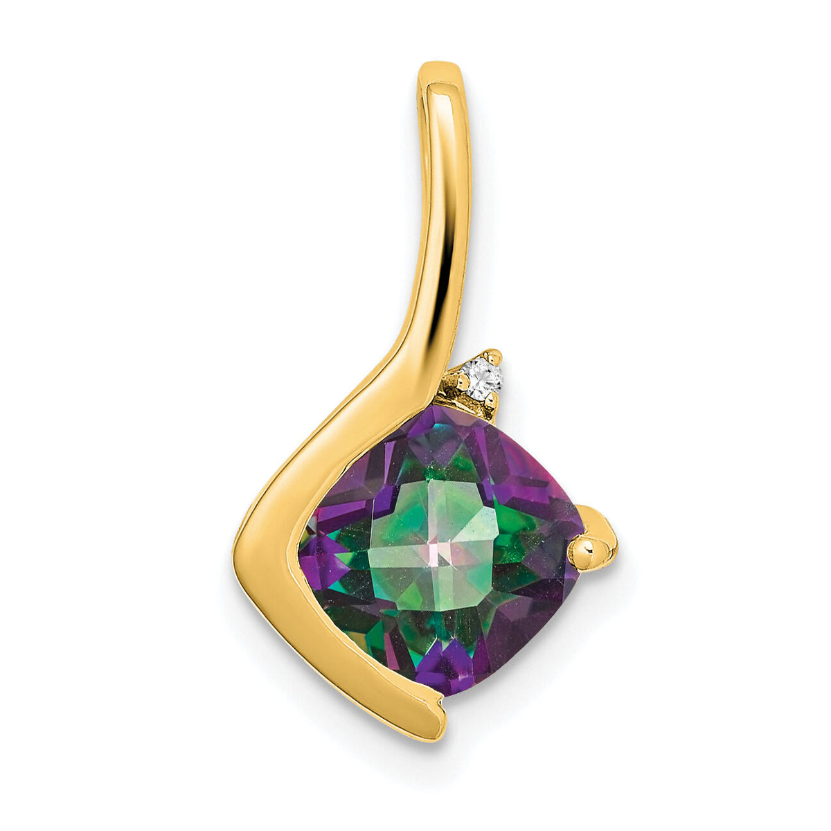 14k Cushion Mystic Fire Topaz and Diamond Pendant-PM7046-FT-001-YA