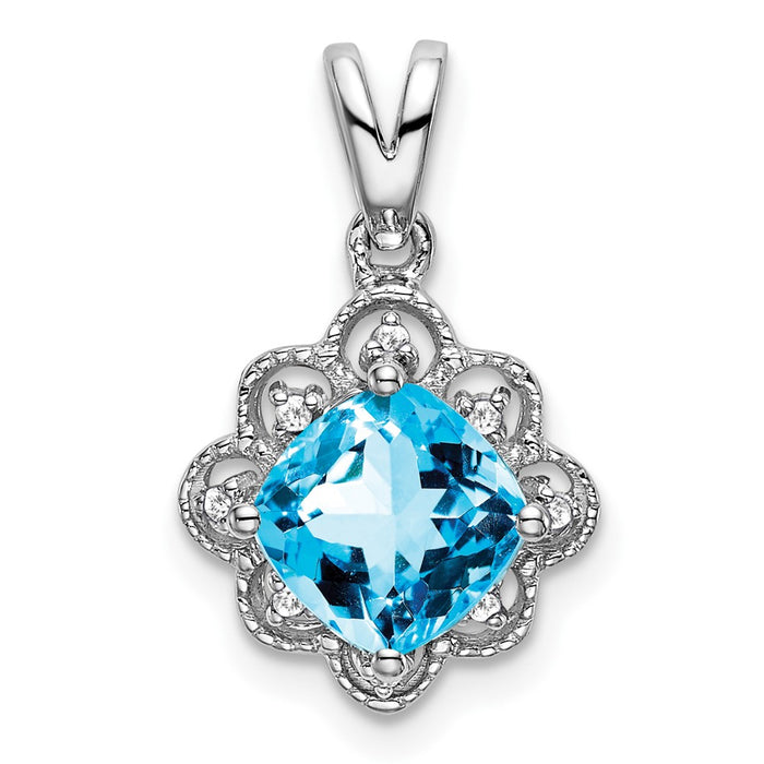 14k White Gold Blue Topaz and Diamond Scalloped Pendant-PM7047-BT-004-WA