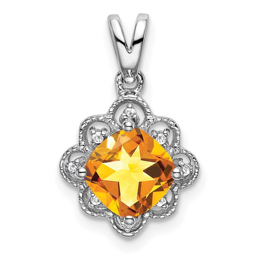 14k White Gold Citrine and Diamond Scalloped Pendant-PM7047-CI-004-WA