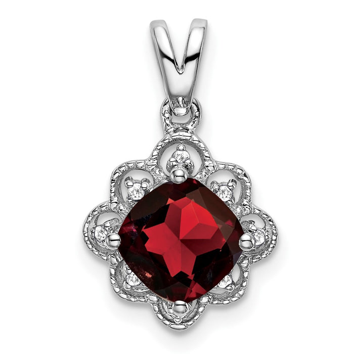 14k White Gold Garnet and Diamond Scalloped Pendant-PM7047-GA-004-WA