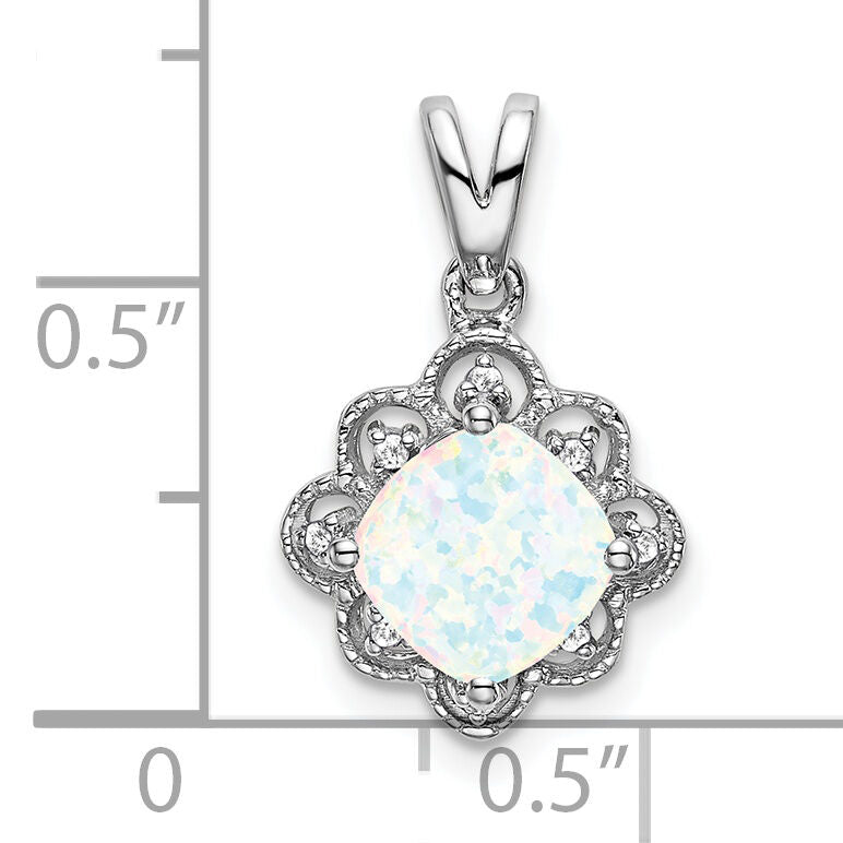 14k White Gold Created Opal and Diamond Scalloped Pendant-PM7047-OP-004-WA