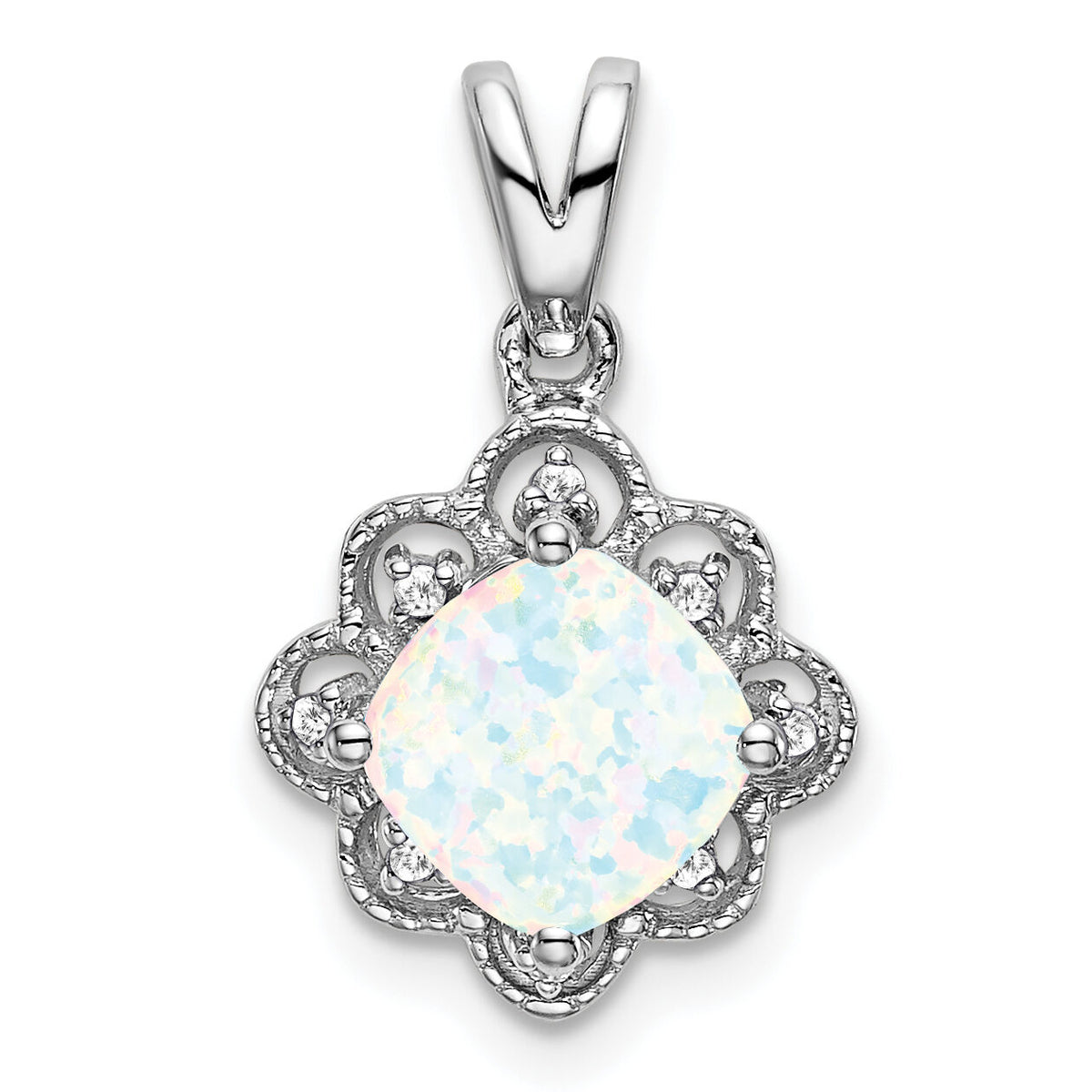 14k White Gold Created Opal and Diamond Scalloped Pendant-PM7047-OP-004-WA