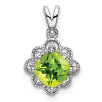 14k White Gold Peridot and Diamond Scalloped Pendant-PM7047-PE-004-WA