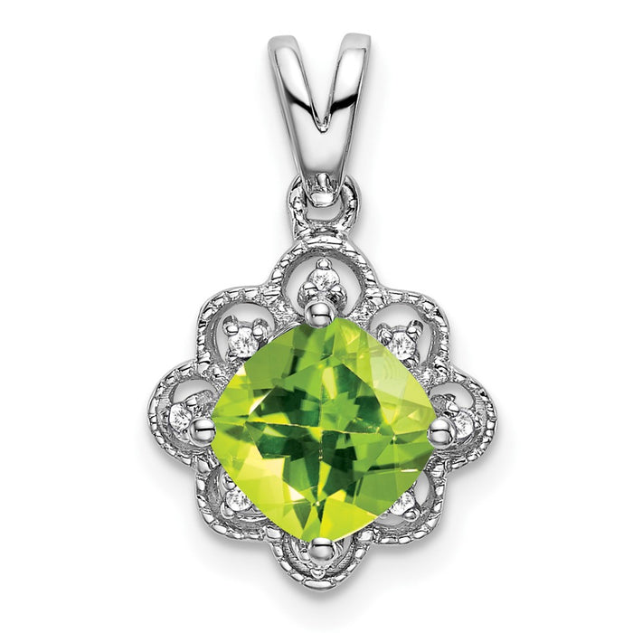 14k White Gold Peridot and Diamond Scalloped Pendant-PM7047-PE-004-WA