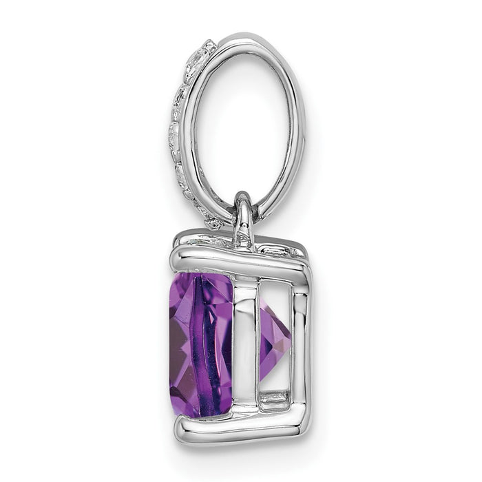 14k White Gold Cushion Amethyst and Diamond Pendant-PM7048-AM-006-WA