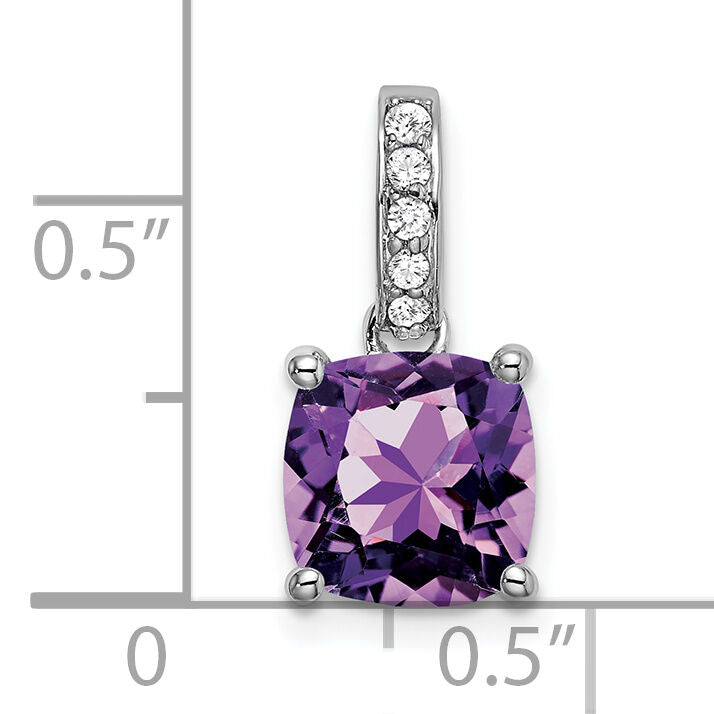14k White Gold Cushion Amethyst and Diamond Pendant-PM7048-AM-006-WA