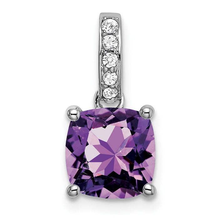 14k White Gold Cushion Amethyst and Diamond Pendant-PM7048-AM-006-WA