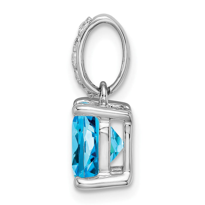 14k White Gold Cushion Blue Topaz and Diamond Pendant-PM7048-BT-006-WA