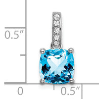 14k White Gold Cushion Blue Topaz and Diamond Pendant-PM7048-BT-006-WA