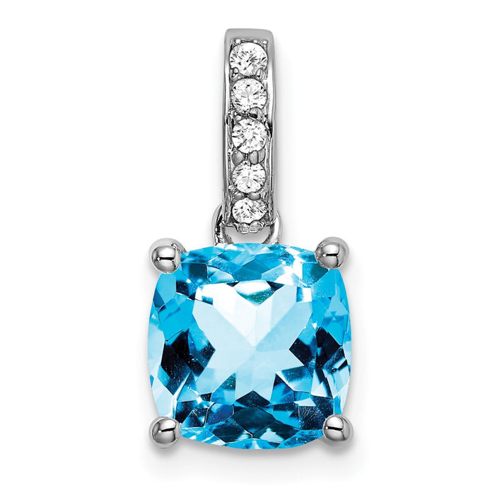 14k White Gold Cushion Blue Topaz and Diamond Pendant-PM7048-BT-006-WA
