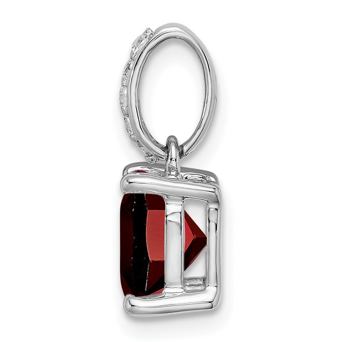 14k White Gold Cushion Garnet and Diamond Pendant-PM7048-GA-006-WA