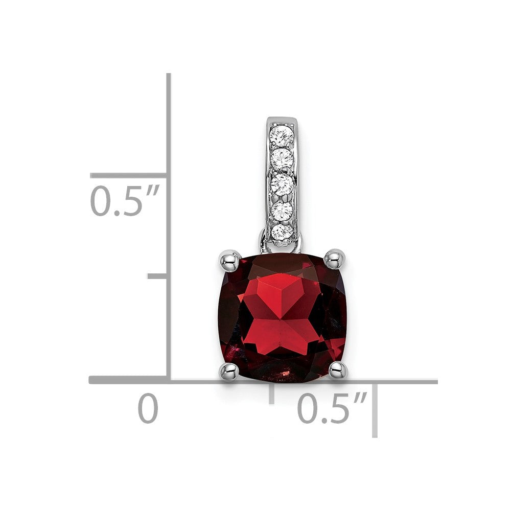14k White Gold Cushion Garnet and Diamond Pendant-PM7048-GA-006-WA