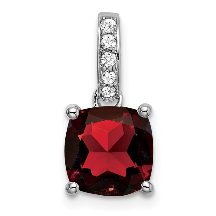 14k White Gold Cushion Garnet and Diamond Pendant-PM7048-GA-006-WA